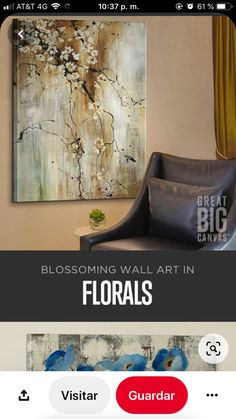 an image of a living room with flowers on the wall and text that reads, blooming wall art in florals