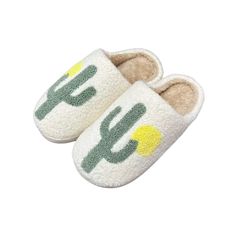 These limited edition, unique green cactus and sun lounge slippers are perfect for the summer time. Cozy lounge slippers come in multiple colors and designs. Slip into these super soft slippers and keep your feet cozy and comfy! Green Non-slip Slippers For Leisure, Green Comfortable Slippers With Textured Footbed, Green Casual Slippers With Cushioned Footbed, Comfortable Green Indoor Slippers, Cozy White Slippers For Home, White Cozy Slippers For Home, Cute Green Non-slip Slippers, Casual White Slippers For Home, White Casual Slippers