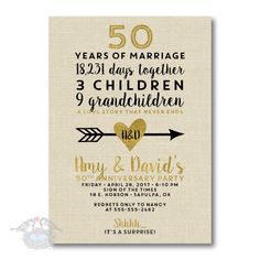 the 50th anniversary card is shown with gold foil lettering and an arrow in the middle