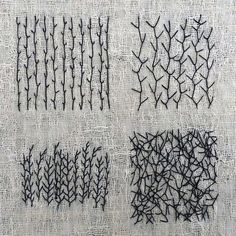 four different types of stitchs are shown on a piece of cloth with black thread