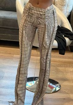 Sheer Corset Outfit, Nye Outfits Silver, Sand Pants Outfit, New Years Eve House Party Outfit, 2026 Fashion Trends, Lace Up Pants Outfit, On Stage Outfit, Snakeskin Outfit, Silver Pants Outfit