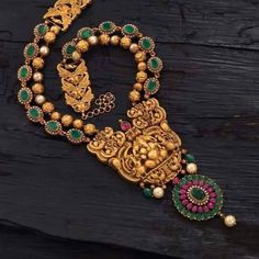 Art Infused Ethnic Furniture - Splendor of Wood n Silk from FURNICHEER Haram Designs Gold Latest, Ganesh Pendant, Haram Designs, Temple Jewelry Necklace, Gold Temple Jewellery, Indian Jewellery Design, India Jewelry, Neck Piece, Emerald Necklace