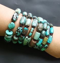 "Real HuBei turquoise stone bracelet, each only one stock now, do not miss. 1.Material: natural undyed turquoise, gemstone beads, stretch cord 2. size of bead,weigth,(Some beads are defective, few flaws) 1# approx 15mmx20mm in size. Length: 8\", weight：85g 2# approx 11mm-25mm in size. Length: 8\", weight：31.9g 3# approx 10mm-20mm in size. Length: 8\", weight：36.4g 4# approx 13mm-20mm in size. Length: 8\", weight：49.8g 5# approx 12mm-26mm in size. Length: 8\", weight：43g 6# approx 12mm-16mm in si Rustic Turquoise Beaded Bracelets With Natural Stones, Earthy Turquoise Beaded Bracelets With Gemstone Beads, Turquoise Healing Bracelet With 108 Beads, Earthy Turquoise Beaded Bracelets Hand Wrapped, Rustic Handmade Turquoise Beaded Bracelets, Earthy Turquoise Beaded Bracelets For Healing, Earthy Turquoise Hand Wrapped Beaded Bracelets, Southwestern Green Bracelets With Natural Stones, Plushies Aesthetic