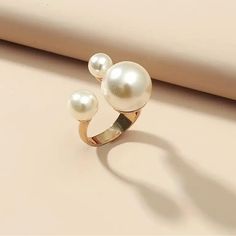 Engagement/ Wedding Ring Adjustable Jewelry Gift For Her Pearl Rings Vintage, Romantic Rings, Party Women, Freshwater Pearl Ring, Adjustable Jewelry, Pearl Design, Estilo Chic, Finger Rings, Pearl Types