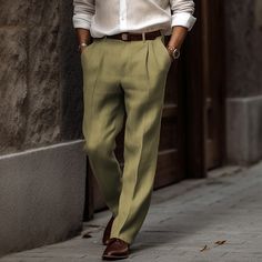 Season:Spring  Summer; Fabric:Linen Cotton Blend; Gender:Men's; Style:Fashion,Basic; Occasion:Casual,Daily,Holiday; Fit Type:Regular Fit; Function:Comfort,Breathable; Waistline:Mid Waist; Pattern:Plain; Design:Straight Leg,Front Pocket,Button; Brand:OUKU; Pants Type:Summer Pants,Linen Pants; Fly Type:Button; Front page:FF; Listing Date:12/20/2023; Hips:; Length:; Waist:; Fit US Size: Sage Green Men Outfit, Olive Green Trousers Outfit, Joey Aesthetic, Green Trousers Outfit, Trousers Outfit Men, Linen Pants Style, Outfit Shuffles, Khakis Outfit, Green Chino Pants