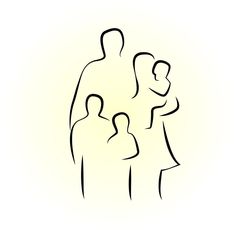 a drawing of a family standing together in the shape of a man, woman and child