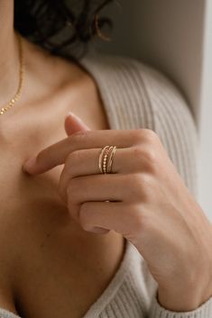 How adorable is this Five ring stacking set?! 5 Beautiful rings; lightweight, comfortable and dainty! Each ring can be worn by itself or in a stunning stack (as pictured)! Gold-filled is the closest alternative to solid gold. Gold filled jewelry has a thick layer of solid gold bonded onto the base layer, usually brass or sterling silver. Compared to gold plated which uses a process of electroplating that quickly dips your jewelry in gold, resulting in a miniscule layer of gold, gold-filled is mu Simple Open Stackable Rings, Minimalist Stackable Everyday Rings, Everyday Stackable Rings With Open Ring Design, Everyday Stackable Rings With Open Ring Shape, Everyday Stackable Rings With Open Design, Everyday Stackable Open Rings With Simple Design, Everyday Stackable Ring Bands, Stackable Open Midi Rings For Promise, Everyday Stackable Open Rings