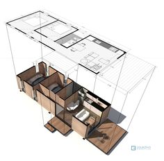 an architectural drawing of a desk with several drawers and one chair in the center,