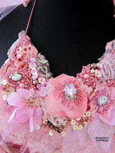 Bohemian Beaded Bib Necklace For Wedding, Bohemian Beaded Bridal Necklace For Celebration, Unique Pink Necklace For Party, Bohemian Beaded Bridal Necklace, Bohemian Beaded Bridal Necklace For Wedding, Whimsical Beaded Necklaces For Party, Handmade Bohemian Bib Necklaces For Weddings, Bohemian Embellished Necklaces For Party, Pink Bohemian Necklace For Wedding