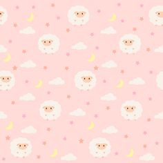 a pink wallpaper with sheep and stars in the sky, on top of clouds