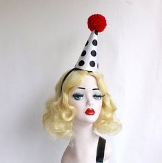 Mini Clown Hat, Black, White, and Red, Classic Circus, Halloween Costume, Adjustable Headband, Theat Clown Acrobat, Black And White Clown, Clown Hat, Clown Clothes, Harlequin Pattern, Circus Costume, Clown Faces, Comfortable Headbands, Clown Costume