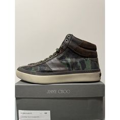 Elevate Your Casual Style With These High Top Sneakers From Jimmy Choo. The Belgravia Model Features A Stylish Camouflage Pattern, Making It Perfect For Any Season. Made In Italy With Synthetic Upper Material, These Sneakers Are Durable And Comfortable For All-Day Wear. The Multicolored Sneakers Have A Uk Shoe Size Of 10.5 And A Us Shoe Size Of 11, Making It A Perfect Fit For Men Who Love Style And Comfort. The Sneakers Are Perfect For Casual Occasions And Can Be Paired With Your Favorite Jeans Designer High-top Sneakers With Contrast Sole, Designer High-top Sneakers With Rubber Sole, Designer Custom Sneakers With Vulcanized Sole, Designer Leather High-top Sneakers, Designer High-top Sneakers With Vulcanized Sole, Designer High-top Lace-up Sneakers With Leather Sole, Designer Lace-up High-top Sneakers With Leather Sole, Designer High-top Sneakers With Leather Sole For Streetwear, Designer Lace-up Sneakers With Speckled Midsole