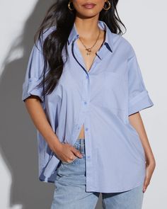 Light Blue % Scottie Poplin Button Down Shirt-3 Button Down Shirt Women, Dresses By Length, Dress Gift, Wrap Sweater, White Short, New Tops, Sweater And Shorts, Long Sleeve Cardigan, Jumpsuit Dress