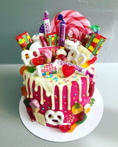 a birthday cake decorated with candy and candies