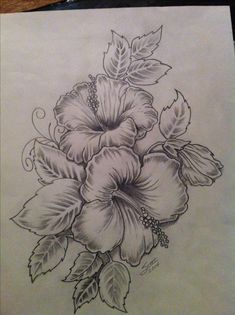 a drawing of a flower with leaves on it