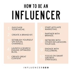 how to be an influencer info sheet with the text on it