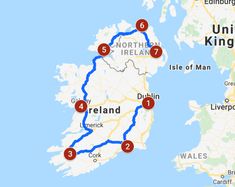 a map showing the route from edinburgh to dublin