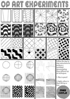 Art Experiments, Art Handouts, Optical Illusion Drawing, Illusion Drawings, Zen Doodle Art, Art Worksheets