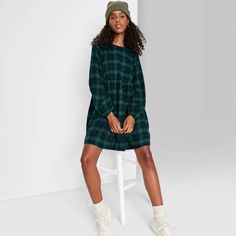 Woen's Plaid Long Sleeve Woven Babydoll Dress - Wild Fable Size M Babydoll Dress In A Plaid Green And Blue . With Long Balloon Sleeves, An Empire Waist And A High Round Neckline. Made With Lightweight Blended Fabric, Hits Mid-Thigh. Shoulder To Shoulder - 15.5" Underarm To Underarm - 21" Sleeve - 22" Length Back - 33" Quantity - 1 Thanks For Shopping! O3 Winter Plaid Mini Dress, Casual Plaid Mini Dress For Winter, Plaid Cotton Dress For Winter, Casual Blue Plaid Dress For Daywear, Plaid Dress For Daywear In Winter, Plaid Dresses For Daywear In Winter, Plaid Dresses For Winter Daywear, Green Mini Dress For Fall Daywear, Green Plaid Dress