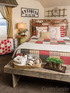 a bed sitting in a bedroom next to a window with a clock on the wall