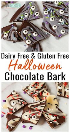 halloween chocolate bark with sprinkles and googly eyes