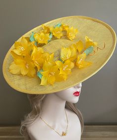 "Three layers of sinamay saucer hat base with the same color headband, elegant, light and comfortable to wear. Perfect for weddings, Royal Ascot horse races, cocktails, tea party, derby, or any hat wearing occasion. Key Features: Base Size Appr: From left to right 15\" (about 39cm); From front to back 16.5-17\" (about 42cm) Processing Time: 1-3 business days Warm tips:  ❤️Group discount on 3 or more pieces, please contact me for further information on group discount. ❤️All sales are final. About Sinamay Fascinator Hat For Spring, Spring Sinamay Fascinator Hat, Spring Sinamay Fascinator, Sinamay Fascinator With Curved Brim For Royal Ascot, Spring Fascinator With Sinamay And Curved Brim, Adjustable Yellow Hats For Royal Ascot, Spring Sinamay Mini Hats For Races, Adjustable Yellow Hat For Royal Ascot, Yellow Hat Headpieces For Kentucky Derby