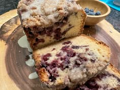 two slices of blueberry coffee cake on a plate