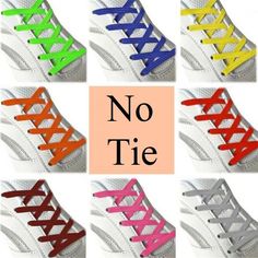 Product detail: Items: 1 pair (2 pcs) of shoelaces + 4 pcs of locking clips Condition: All New Brand Color: White, F Yellow, Black, Pink, Orange. Blue. Width: 0.75cm Length: 100cm  Material: Polyester Style:  1, Our no tie laces are great for runners, walkers, kids, men, women, and everyone in-between!  2, This elastic no tie flat lacing System locks your laces in place and does not require any adjustments after your initial installation. That means you simply         slip on your shoes day afte Shoe Lacing Techniques, Ways To Lace Shoes, How To Tie Shoes, No Tie Laces, Rubber Shoe, Sneakers Kids, Elastic Shoe Laces, Flat Shoe, Tie Shoelaces