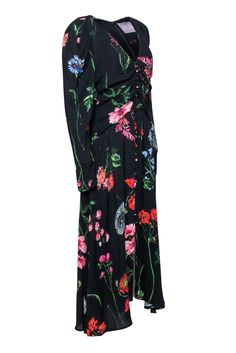 Step out in style in this chic Lela Rose maxi dress! This social season ready wardrobe must-have features a black and multi color floral pattern, long-sleeves, and a flattering silhouette. Pair with strappy heels and statement earrings to make a bold statement at your next event! Size 6 Shell100% Viscose Lining 100% Polyester Invisible zipper back Button front detail Long sleeves Bust 36" Waist 30" Shoulder to hem 54" Sleeve length 31.5" Multicolor Floral Print Midi Dress For Evening, Black Floral Print Midi Dress For Daywear, Multicolor Floral Spring Evening Dress, Black Floral Print Maxi Dress For Daywear, Black Floral Print Dress For Daywear, Lela Rose Dress, Earrings To Make, Rose Maxi Dress, Lela Rose