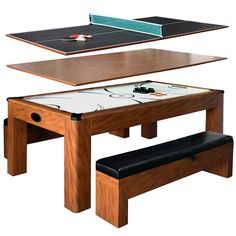 a ping pong table and bench set up for two people to play in the game room