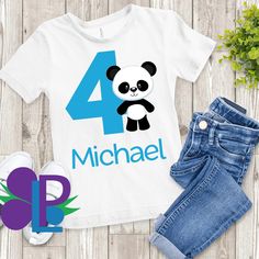 Panda child's birthday Shirt. Greetings and Thank you for choosing La Printique for your birthday needs, You have really brightened up my day just by taking the time to visiting my shop. I just want to say thank you from my family and I for making my job so enjoyable. If you are making a purchase and have a question I can be reached by Etsy messages or through text at 2408474929. SHIRTS: My Designs are printed using sublimation or DTG on 100% RingSpun Cotton T-Shirts(if the design is sublimated Cute Blue Birthday Shirt, Cute Blue Shirt For Birthday, Birthday Needs, Baby Shower Shirt, Panda Decorations, Baby Shower Shirts, Kids Birthday Shirts, Panda Birthday, Panda Party