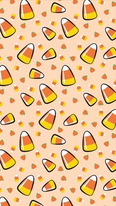 an orange and yellow pattern with hearts on it's side, in the middle of a pink background