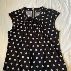 Liz Claiborne Black Polka-Dot Blouse. White Dots. Stretchy Material. Zipper Back. Never Worn. Nice Top For Business Casual. Size: Ps Bust: 17” Collar: 8” Length From Neck: 20” Fitted Polka Dot Sleeveless Blouse, Polka Dot Blouse, Blouse White, Black Polka Dot, Liz Claiborne, Nice Tops, Stretchy Material, Business Casual, Polka Dot