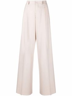 Ivory white wool wide-leg wool trousers from AMIRI featuring wide leg, belt loops, concealed front fastening, two side inset pockets and two rear welt pockets. Luxury Beige Wide Leg Pants With Belt Loops, Luxury Beige Wide Leg Pants With Elastic Waistband, Luxury Tailored Ankle-length Bottoms, Luxury Cream Wide Leg Cotton Pants, Luxury Straight Leg Bottoms With Contrast Stitching, Luxury Cream Cotton Wide Leg Pants, Luxury Fitted Wool Bottoms, Luxury Straight Pants With Seam Detailing, Luxury Medium Wash Standard Cut Leg Pants