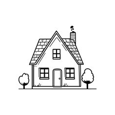 a black and white drawing of a house with solar panels on it's roof