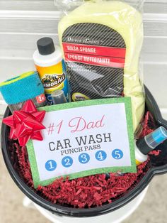 a car wash gift basket filled with personal care items