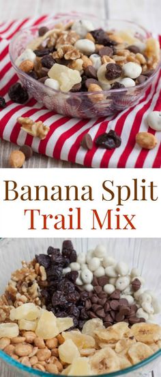 banana split trail mix in a glass bowl