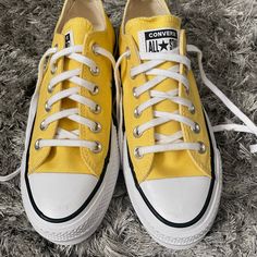 Brand New Platform Yellow Converse (Chucks) Yellow Converse Sneakers With Laces, Yellow Converse Canvas Shoes With Vulcanized Sole, Yellow Converse Canvas Shoes With Rubber Sole, Yellow Converse Canvas Shoes Sporty Style, Sporty Yellow Converse Canvas Shoes, Converse Yellow Low-top Canvas Shoes, Yellow Converse Low-top Canvas Shoes, Yellow Low-top Converse Canvas Shoes, Heeled Converse