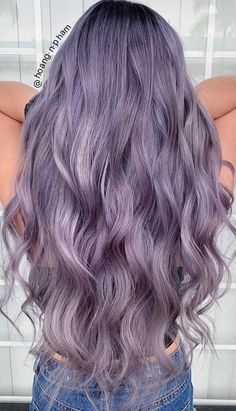 Lavender Balayage Brunette Pastel Purple, Dusty Purple Hair Color, Subtle Purple Hair Blonde, Dusty Lavender Hair Brunette, Purple Blonde Balayage, Ashy Lavender Hair, Lavender Hair Dark Roots, Lilac Highlights Brown Hair, Muted Purple Hair