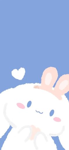 an illustration of a white bunny with pink ears holding a heart shaped object in its paws