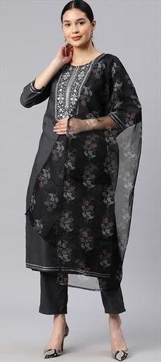 Black and Grey color Salwar Kameez in Cotton fabric with Embroidered, Thread work Semi-stitched Black Churidar With Self Design, Formal Black Kurta With Floral Embroidery, Black Embroidered Chanderi Dupatta, Elegant Black Embroidered Churidar, Black Floral Embroidered Dupatta For Wedding, Wedding Black Floral Embroidered Dupatta, Black Chanderi Kurta With Floral Embroidery, Black Embroidered Salwar Kameez In Chanderi, Black Salwar Kameez With Floral Embroidery For Eid