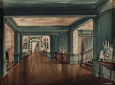 a drawing of a hallway in an old house