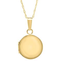 A plain polished 14K yellow gold round baby locket on a 14K yellow gold rope chain necklace. Locket: 18 x 11mm Chain length: 13" Classic 14k Gold Round Pendant Locket Necklace, Yellow Gold Round Locket Necklace With Adjustable Chain, Classic Round Locket Necklace In 14k Gold, Classic 14k Gold Round Locket Necklace, Classic Round 14k Gold Locket Necklace, Classic 14k Yellow Gold Locket Necklace, Classic Locket Necklace With Round Pendant And Adjustable Chain, Classic Locket Necklace With Adjustable Chain, Classic Yellow Gold Round Pendant Locket Necklace