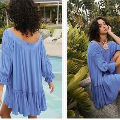 Super Flowie And Comfortable Dress With Side Gatherings/ Similar To The One On The Cover Photo Blue Long Sleeve Beach Dress For Spring, Blue Long-sleeved Beach Dress For Day Out, Blue Long Sleeve Beach Dress For Day Out, Casual Blue Boho Beach Cover-up Dress, Blue Long Sleeve Boho Dress For Summer, Casual Blue Boho Dress For Beach, Blue Long Boho Dress For Summer, Blue Boho Long Sleeve Dress For Summer, Blue Spring Beach Dress For Daywear