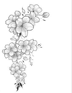 a black and white drawing of flowers