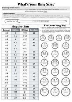 an info sheet showing the size and measurements of rings for different types of ring sizes