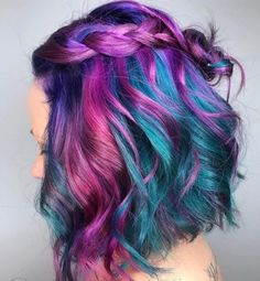 Womenswear Shoes, Galaxy Hair, Blonde Streaks, Vivid Hair Color, Rainbow Hair Color, Bright Hair Colors, Coloured Hair, Hair Color Purple