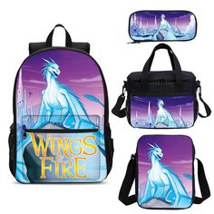 Kids School Bag Backpacks Set Wings of Fire Dragon Cooler Lunch Bag Pen Case Lot | eBay Fire Kids, Dragon Kid, Wings Of Fire Dragons, Kids School Backpack, Cooler Lunch Bag, Backpack Material, Wings Of Fire, Fire Dragon, School Bags For Kids