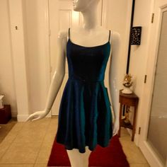 Polyester Metallic Blue Fabric. Black Under Skirt. Adjustable Spaghetti Straps. Above Knee. Junior Size 11. 16" Pit To Pit. Brown Summer Dresses, Black White Floral Dress, Royal Blue Evening Dress, Navy Polka Dot Dress, Blue Evening Dress, Black Floral Print Dress, Smart Dresses, Velvet Bodycon Dress, Teen Dress