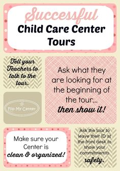 the four steps to successful children's center tours info sheet with text on it